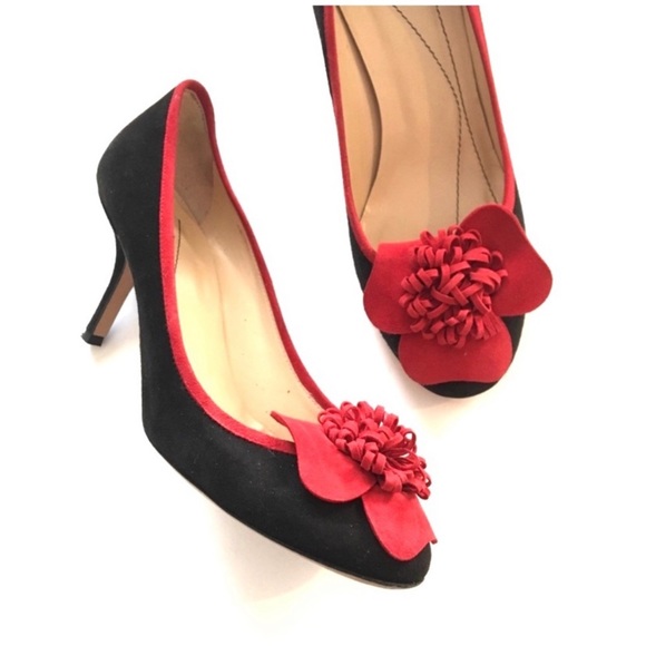 kate spade Shoes - KATE SPADE Suede Black and Red Flower Heels
